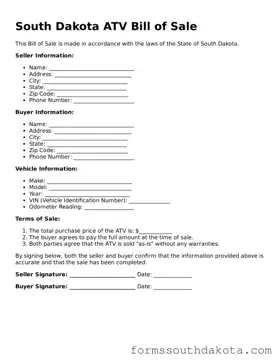Official  ATV Bill of Sale Form for South Dakota