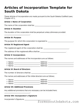 Official  Articles of Incorporation Form for South Dakota