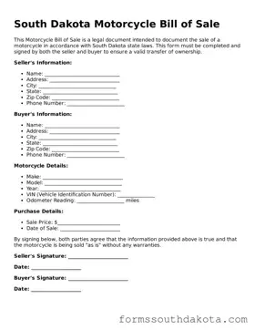 Official  Motorcycle Bill of Sale Form for South Dakota
