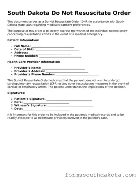 Official  Do Not Resuscitate Order Form for South Dakota