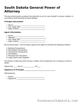 Official  General Power of Attorney Form for South Dakota