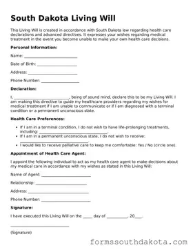 Official  Living Will Form for South Dakota