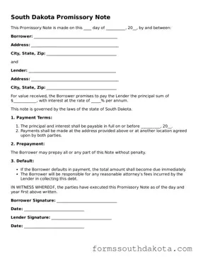 Official  Promissory Note Form for South Dakota