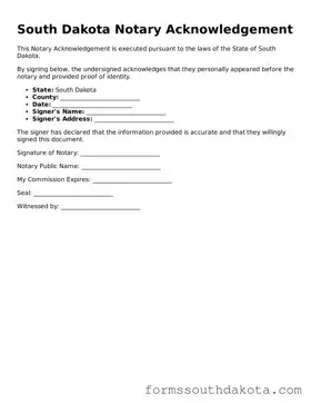 Official  Notary Acknowledgement Form for South Dakota