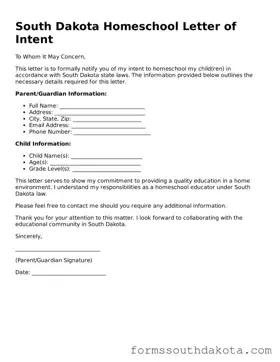 Official  Homeschool Letter of Intent Form for South Dakota