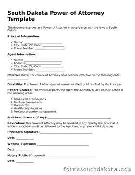 Official  Power of Attorney Form for South Dakota