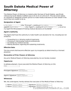 Official  Medical Power of Attorney Form for South Dakota