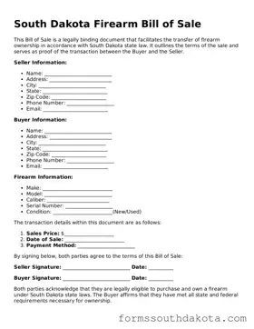 Official  Firearm Bill of Sale Form for South Dakota
