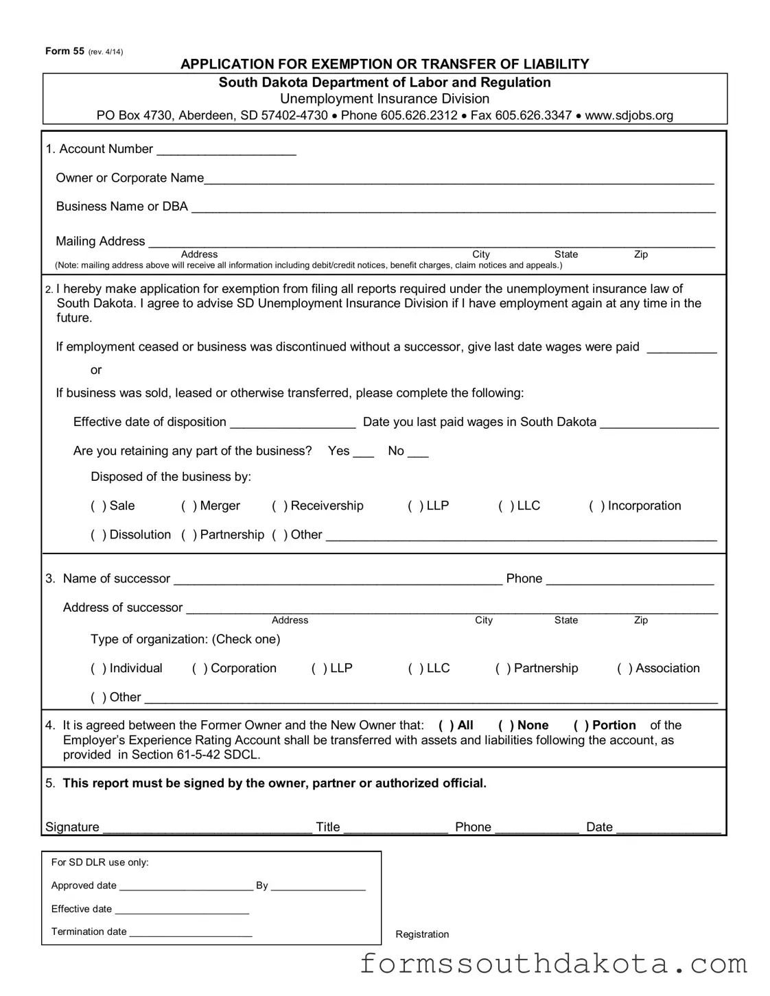 Blank South Dakota 55 PDF Form