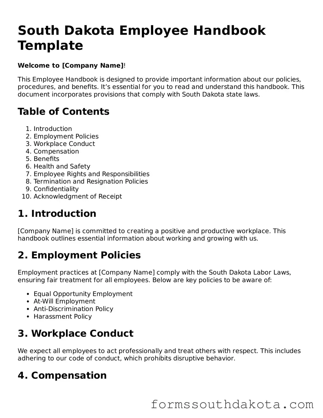 Official  Employee Handbook Form for South Dakota