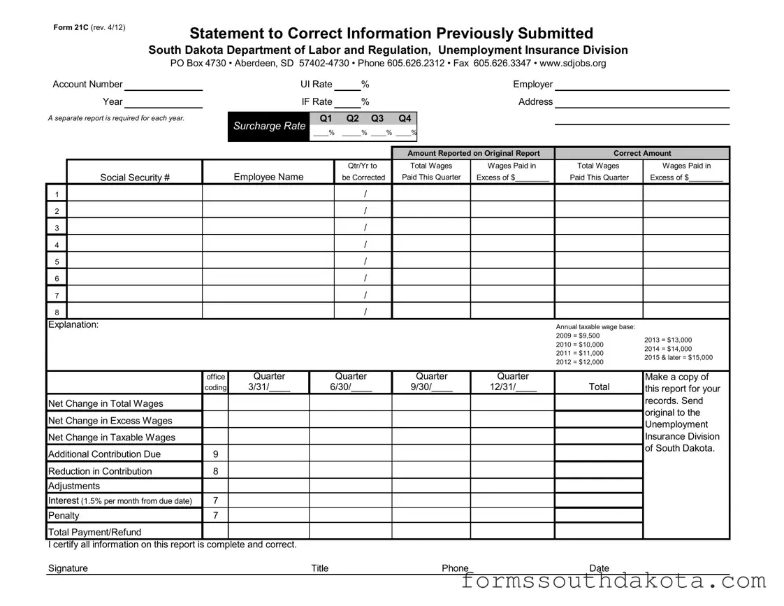 Blank South Dakota From 21C PDF Form