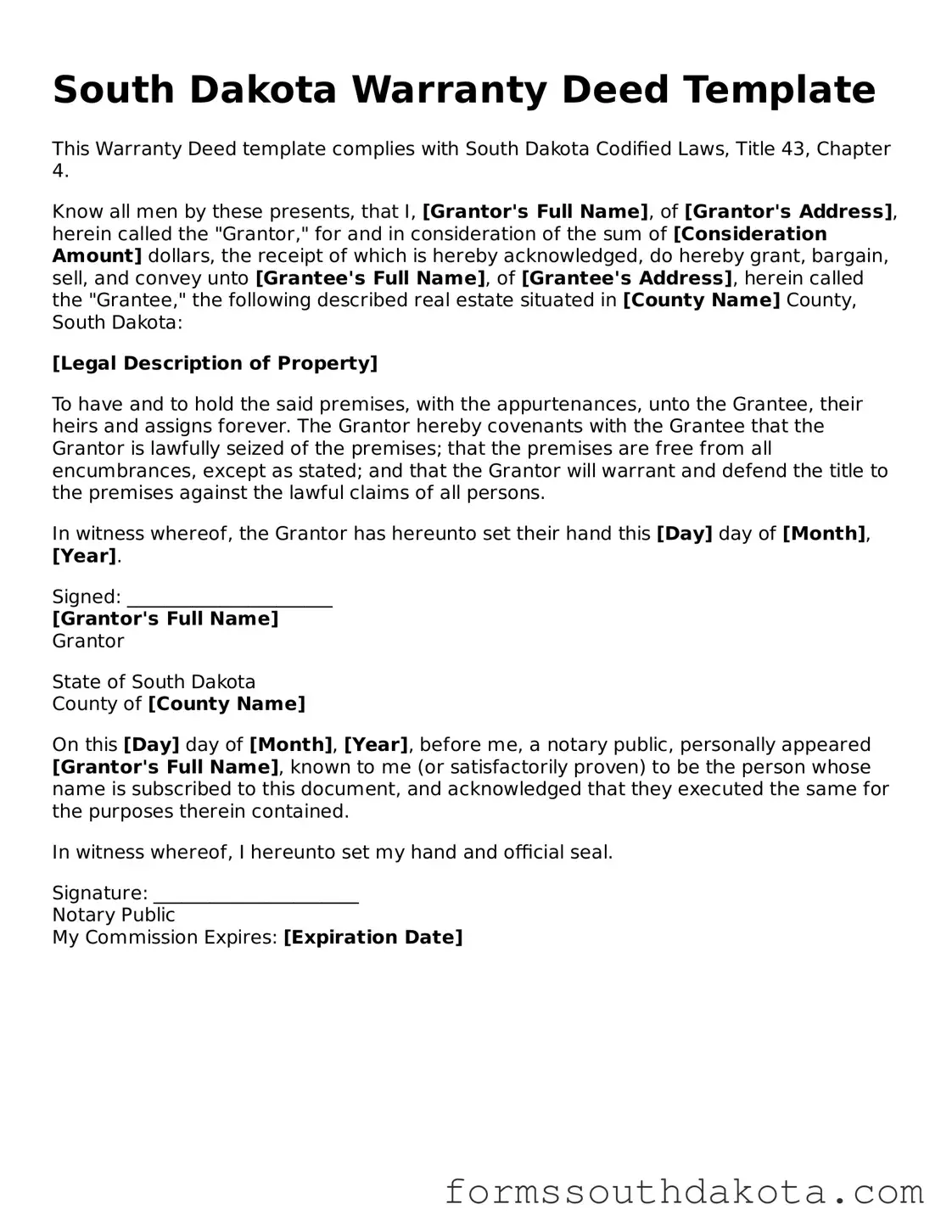 Official  Deed Form for South Dakota